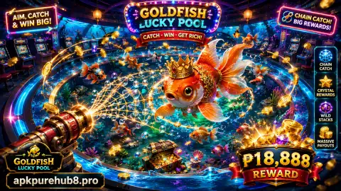 Tiger-armored cannon facing golden shark-like targets and cyan fish swarms in the APKPURE fishing field