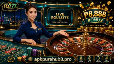 APKPURE live casino roulette wheel under amber light with cool cyan studio edges