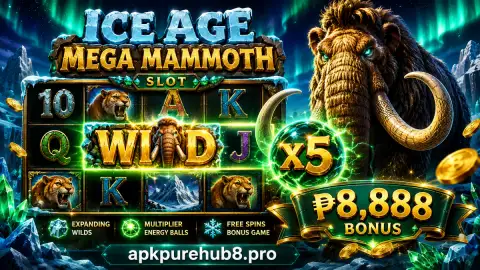 Tiger, coin and gem motifs arranged through an amber-lit mechanical reel chamber on the APKPURE slot page
