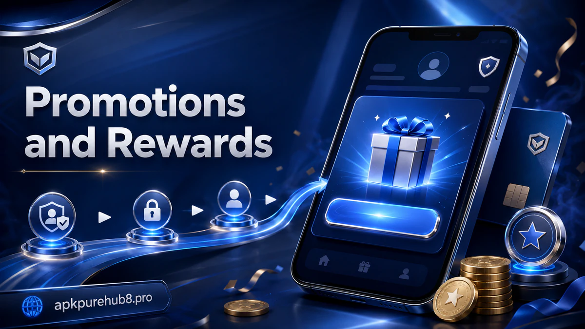 Premium amber and cyan reward vault imagery for the APKPURE casino promotion section